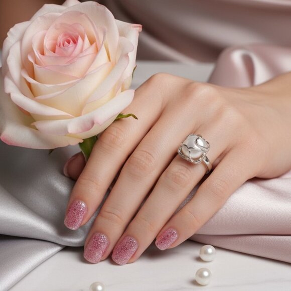 π S925 Sterling Silver Adjustable Baroque Pearl Statement Ring Elegant Design - Picture 1 of 14